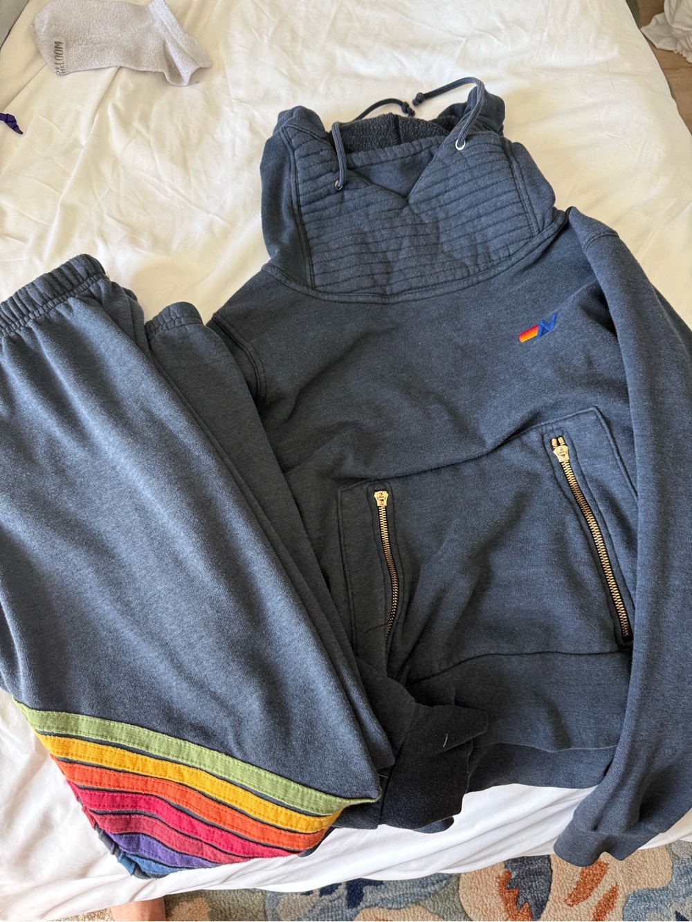 Aviator nation $400 set Charcoal Hoodie & Jogger Set with Rainbow Stripe - Picture 7 of 14